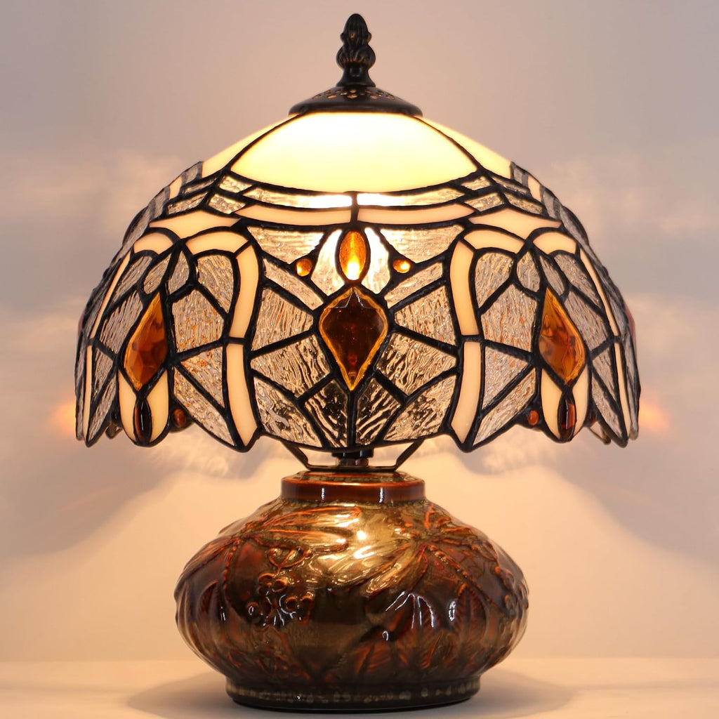 Small Tiffany Table Lamp Mini Mushroom Stained Glass Lamp Memory Sympathy lamp 10X11 Inch (Crystal Style)