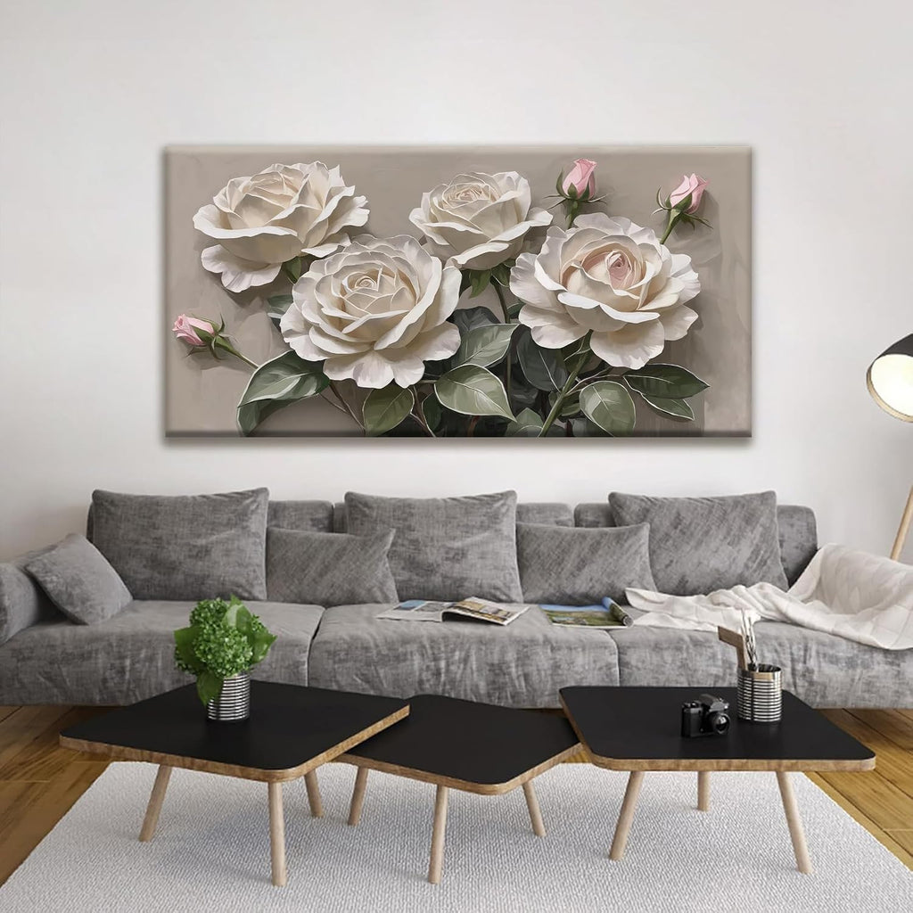 Large Wall Art For Living Room Floral Wall Art Decor Modern Canvas Art Wall Decor 29' X 58' Painting White Flower Wall Art For Bedroom Home Office Home Artwork