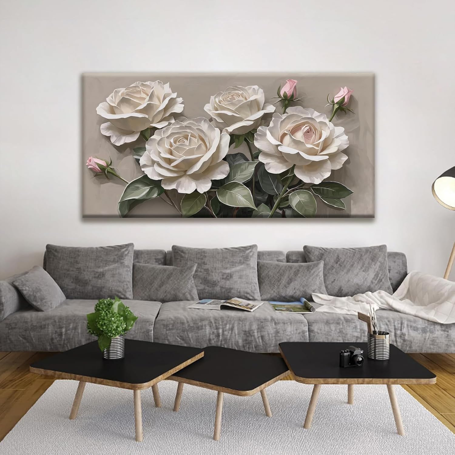 Large Wall Art For Living Room Floral Wall Art Decor Modern Canvas Art Wall Decor 29' X 58' Painting White Flower Wall Art For Bedroom Home Office Home Artwork