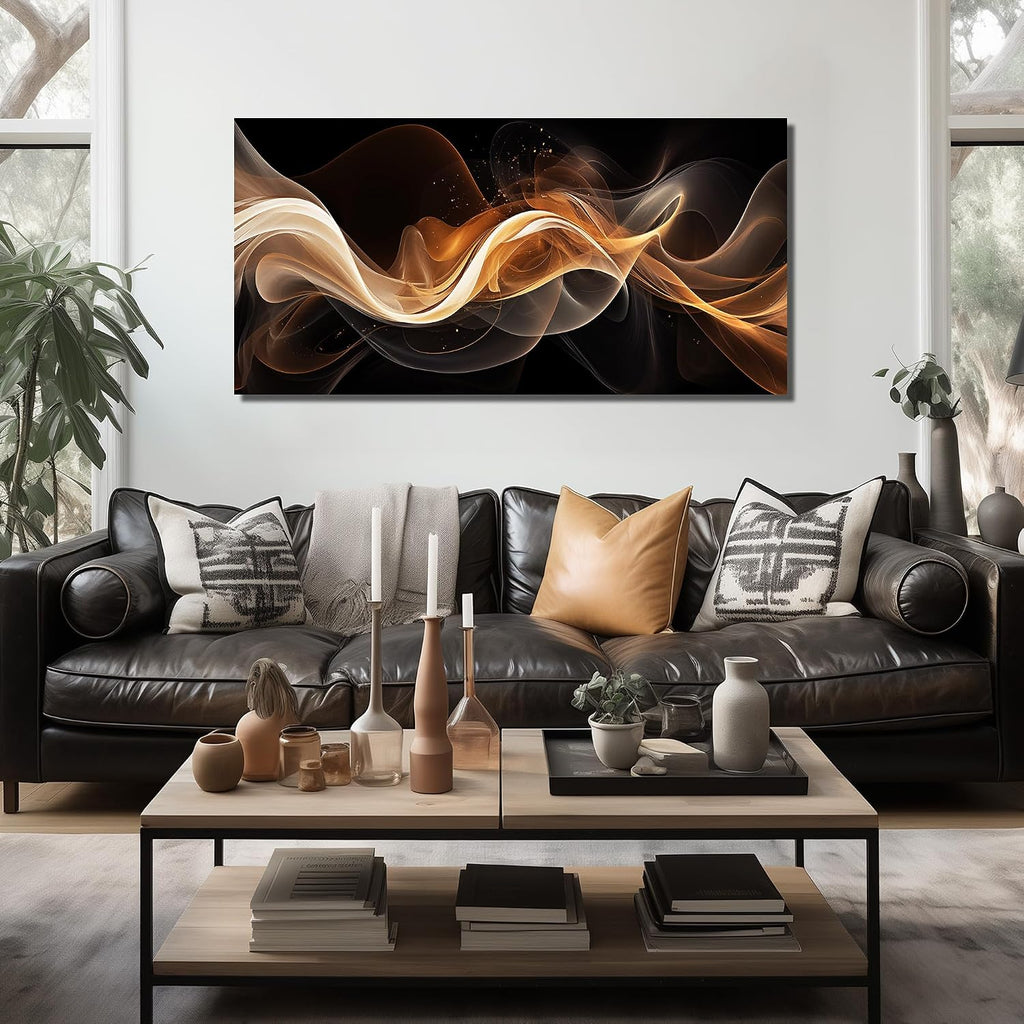 JuhaiArt Abstract Art Prints Bedroom Gold Wall Decor Black Wall Picture for Living Room Home Office 29' x 59' Lines Poster Artwork