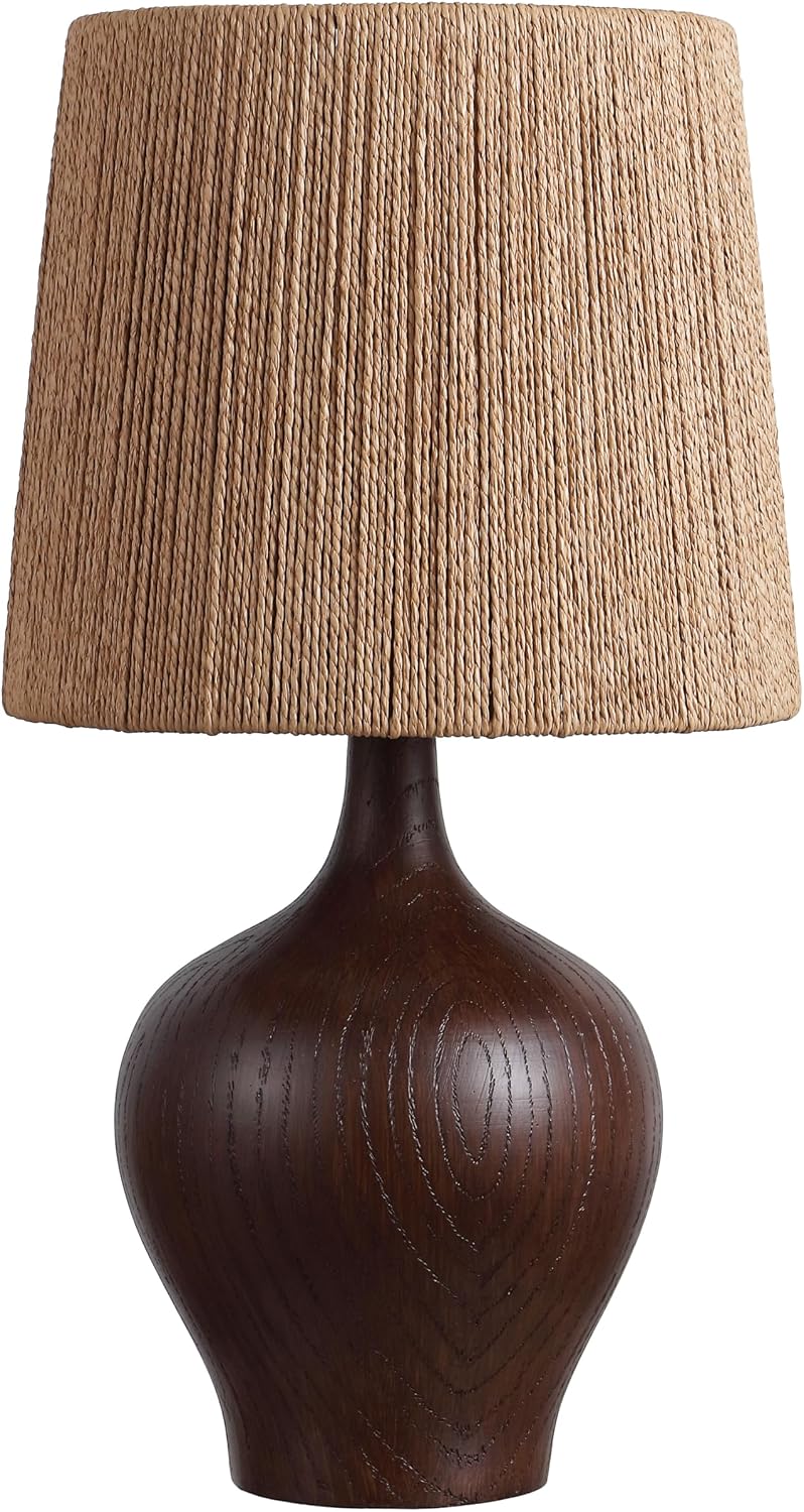 JONATHAN Y 23' Dark Brown Wood Finish Rustic Farmhouse Resin Gourd LED Table Lamp for Bedroom, Living Room, Nightstand, with Brown Paper Rope Shade, LED Bulb Included (JYL9200B)
