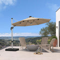 PURPLE LEAF Cantilever Umbrella with base 10ft Outdoor Round Patio Solar Powered LED Umbrella with 360-degree Rotation for Garden Deck Pool Patio, Beige