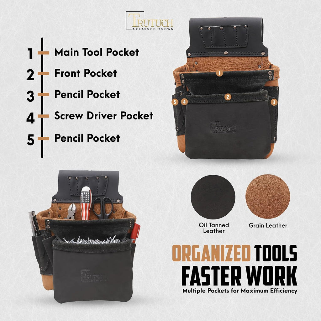 Grain Leather Tool Belt | Tool Rig Set | Tool Pouch | Drywall Tool Belt | Carpenter Tool Bag | Leather Tool Belts for Men | Construction | Framers | Electrician (Black & Brown)