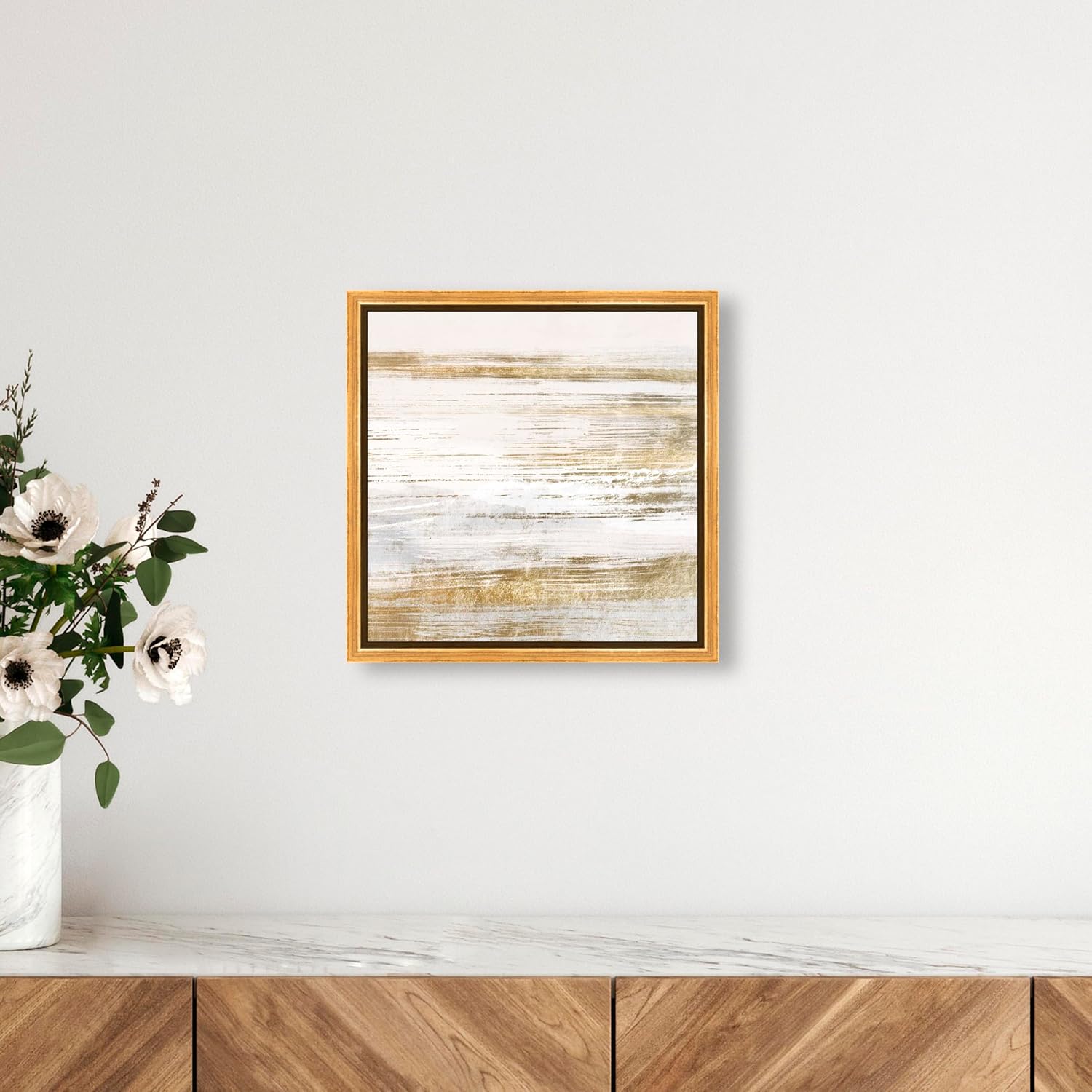 The Oliver Gal Artist Co. Abstract Framed Wall Art Canvas Prints 'Blush Romance Paint Home Décor, 12' x 12', Gold, White
