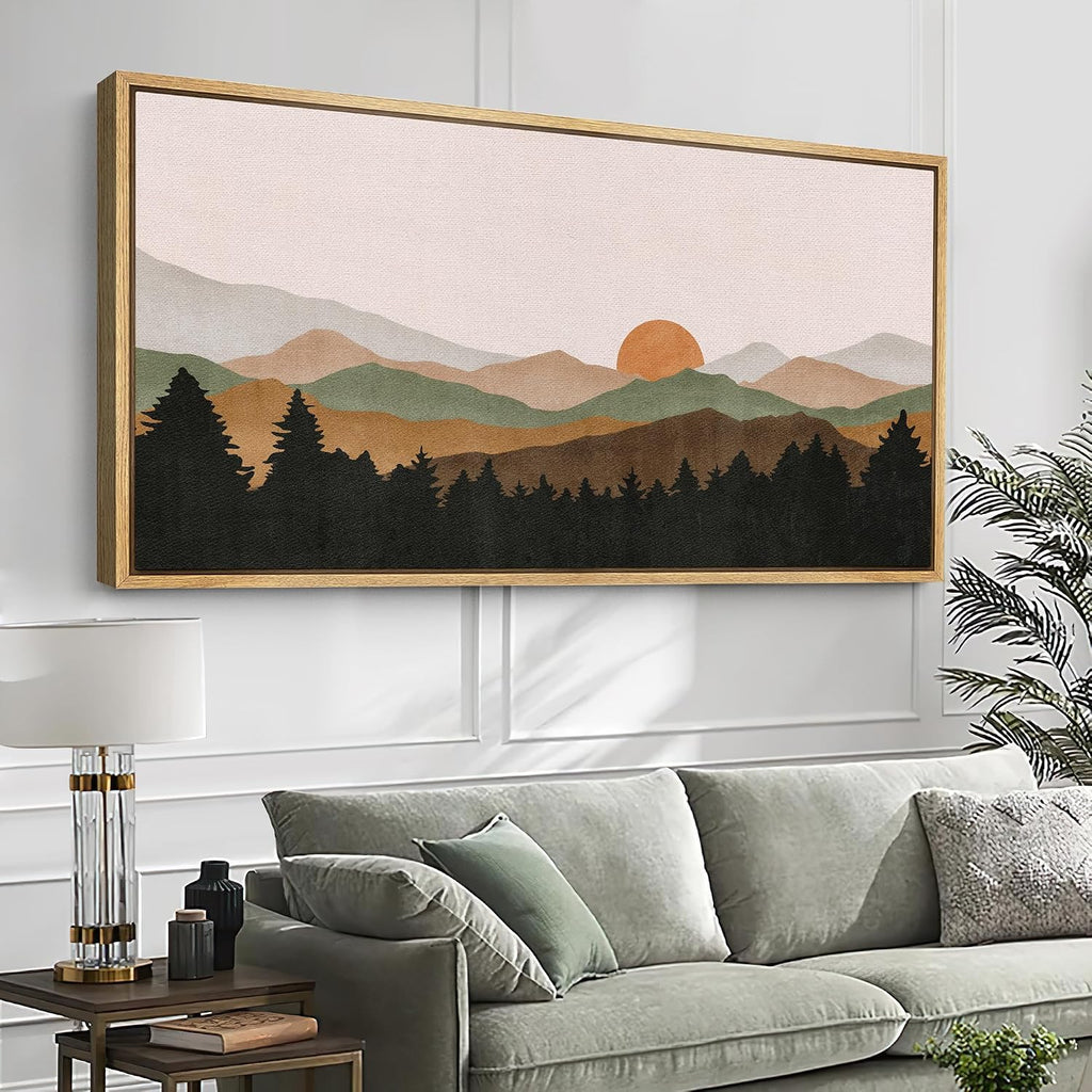 SIGNFORD Extra Large Framed Canvas Print Wall Art Abstract Mountain Contours Sunset Landscape Illustrations Modern Art Relax/Calm Warm for Living Room, Bedroom, Office - 60'x30'