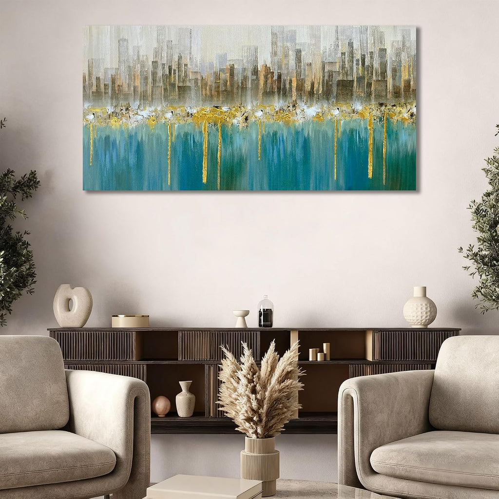 Ardemy Abstract Canvas Wall Art Large Teal and Gold Pictures Wall Decor Living Room Modern Textured Paintings Artwork for Walls Bedroom Dining Room Home Office, 58'x29'