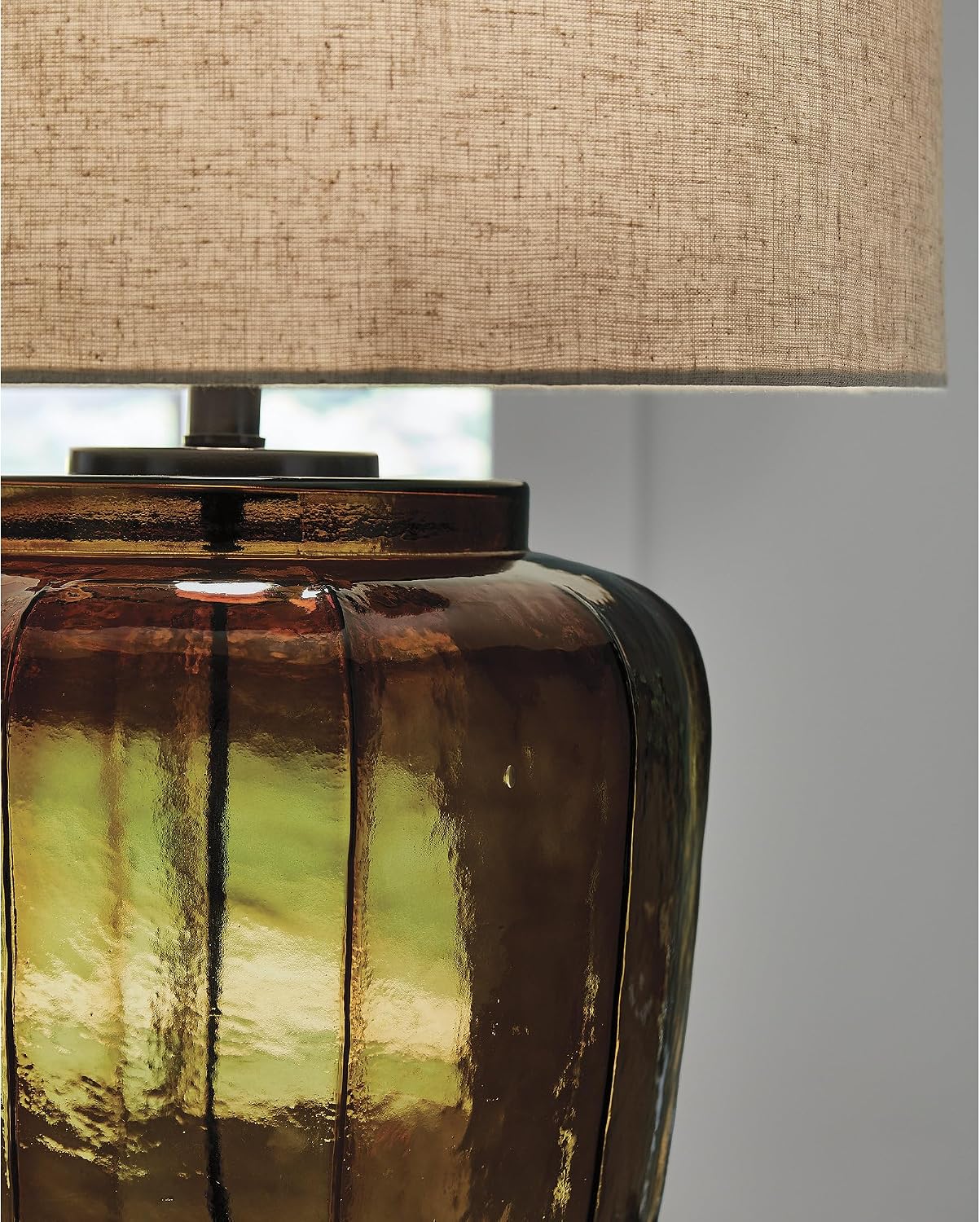 Signature Design by Ashley Bainmore Transitional Table Lamp with 3-Way Switch and Drum Shade, Dark Brown