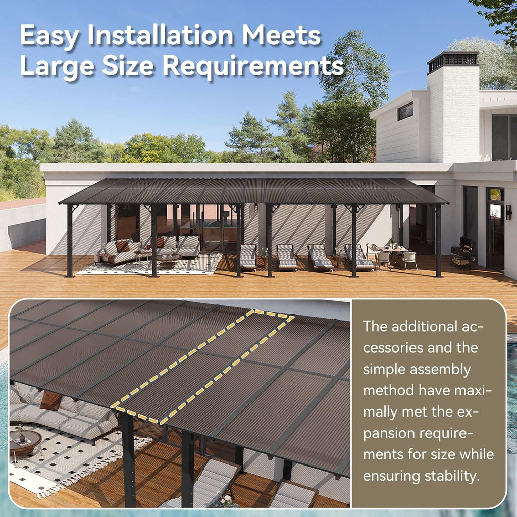 Aoxun 34' x 10' Pergola for Patio, Gazebo with Sloped Roof, Grill Pergola Large Wall-Mounted Heavy Duty Awnings, for Backyard, Deck, Patio