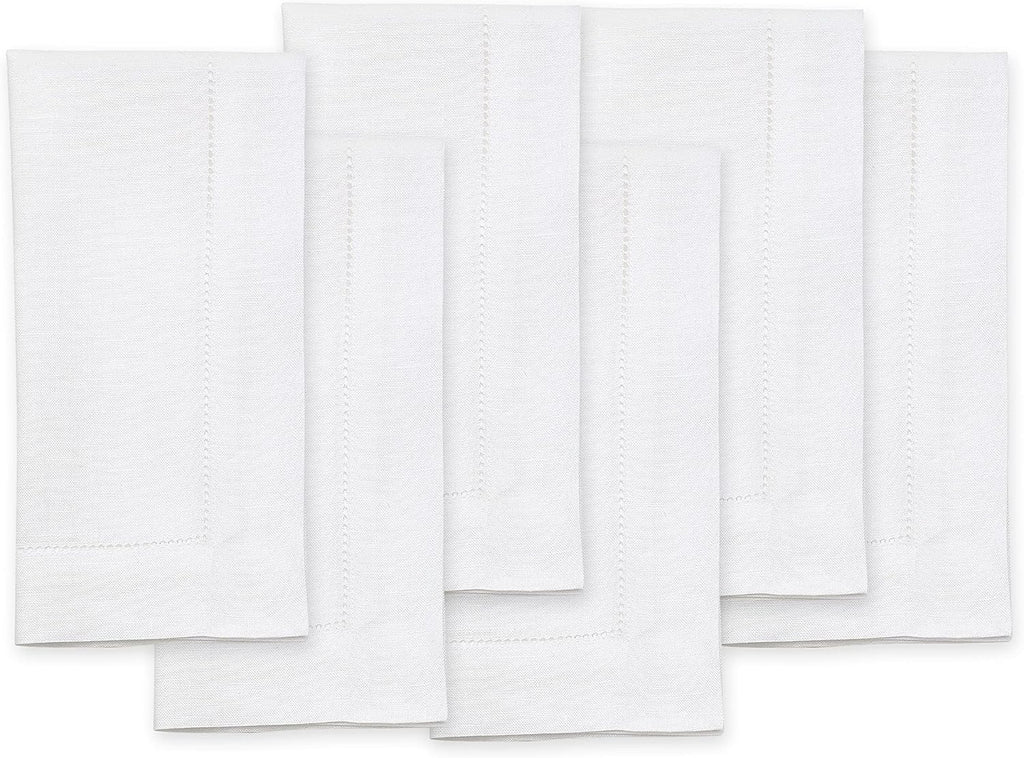 Solino Home White Linen Napkins Set of 6-100% Pure Linen Hemstitch Dinner Napkins 20 x 20 Inch for Spring, Summer, Memorial Day - Classic Hemstitch