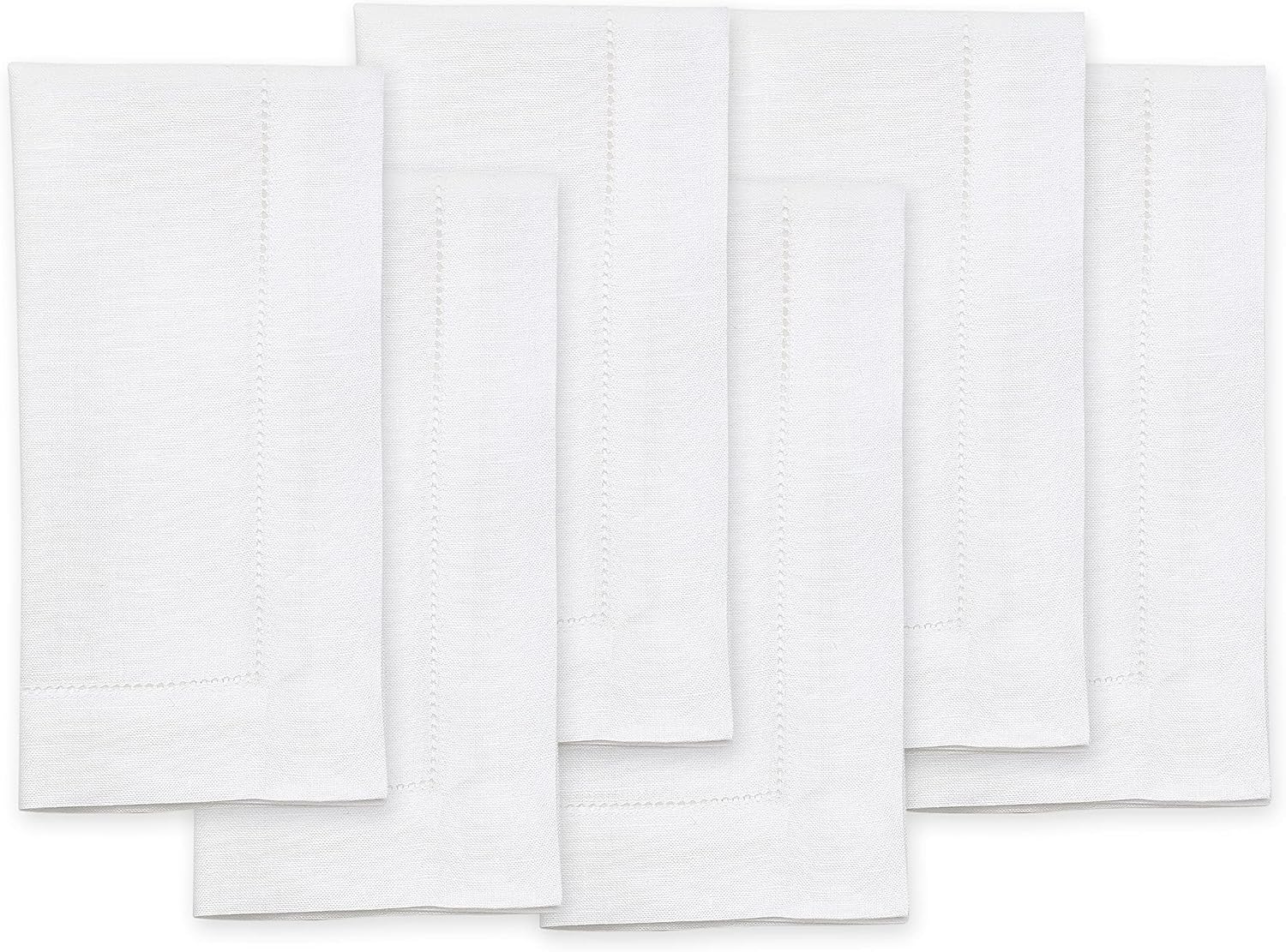 Solino Home White Linen Napkins Set of 6-100% Pure Linen Hemstitch Dinner Napkins 20 x 20 Inch for Spring, Summer, Memorial Day - Classic Hemstitch