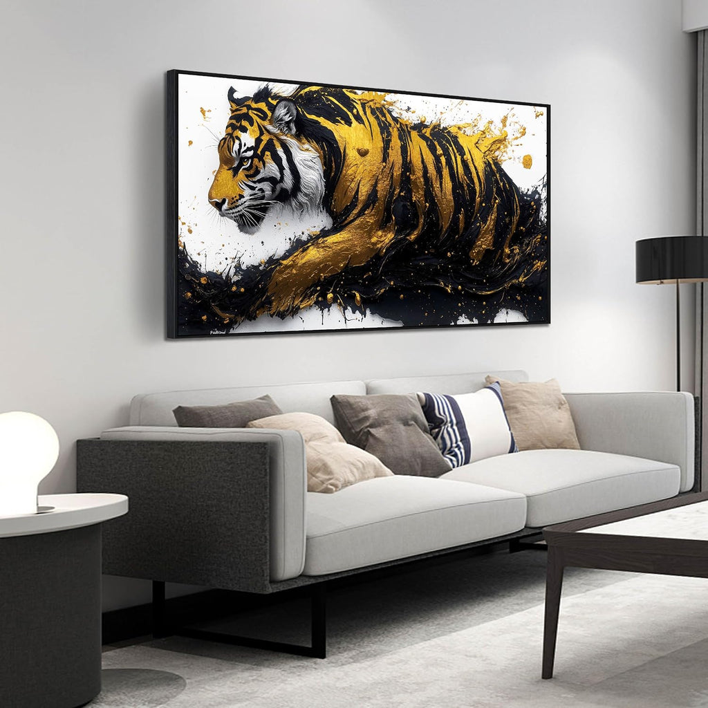 Tiger Painting Wall Art for Living Room - Animal Canvas Wall Art for Office - Black Framed Wall Art for Bedroom Size 24' x 48'