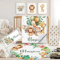 Custom Baby Crib Bedding Set, 5 PCS Personalized Name Baby Crib Sets for Girls Boys, Forest Animals Theme Nursery Bedding Sets for Infant Toddler, Double Layer Flannel Bed Set Customized Gifts