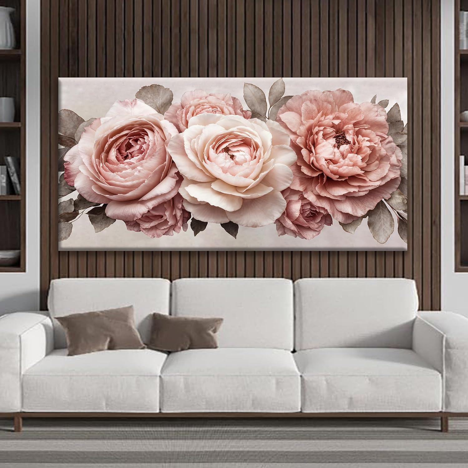 TAIJXAGSG Large Canvas Wall Art For Living Room Prints Modern Canvas Art Wall Decor Pink Flower White Wall Art Picture For Bedroom Office Aesthetic Home Wall Decor Artwork 29 X 58 Inches