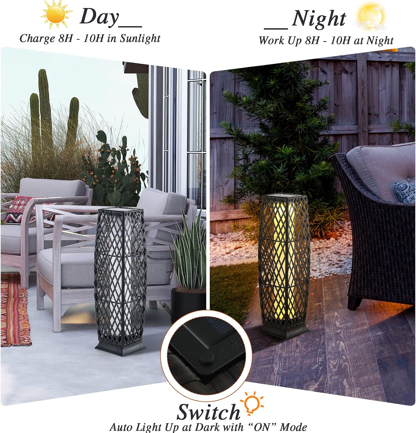 Tangkula 2 Pieces Outdoor Solar Powered Floor Lamps, IP65 Waterproof Wicker Floor Lamps with Auto On/Off LED Light, Outdoor Decor Lanterns for Garden Porch Pool Pathway Driveway (Diamond-Mix Brown)