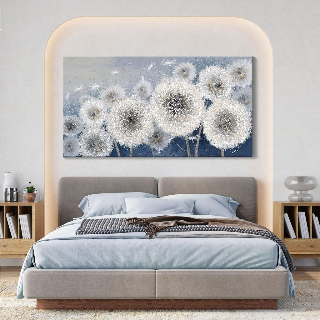 Pogusmavi Dandelion Wall Art for Living Room - Large Artwork for Wall, Blue Canvas Pictures Wall Decor, Modern Prints for Bedroom Wall Art 29×58IN