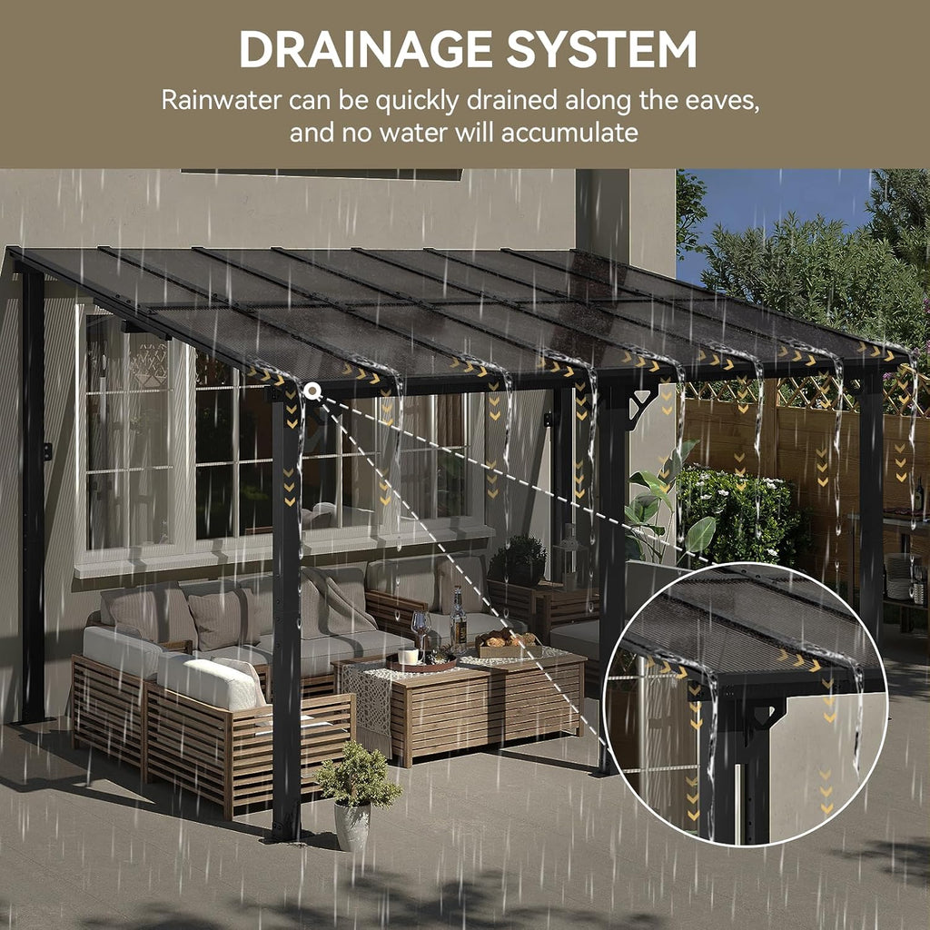 Aoxun 14' x 10' Gazebo for Patio, Lean to Gazebo Pergola with Sloped Roof, Large Wall-Mounted Heavy Duty Awnings, for Backyard, Deck, Patio