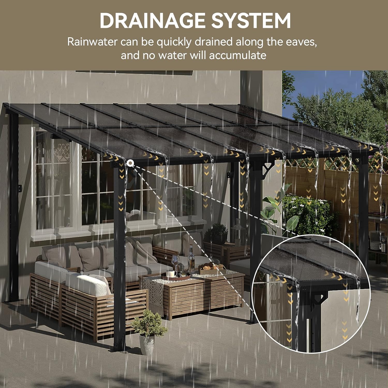 Aoxun 14' x 10' Gazebo for Patio, Lean to Gazebo Pergola with Sloped Roof, Large Wall-Mounted Heavy Duty Awnings, for Backyard, Deck, Patio