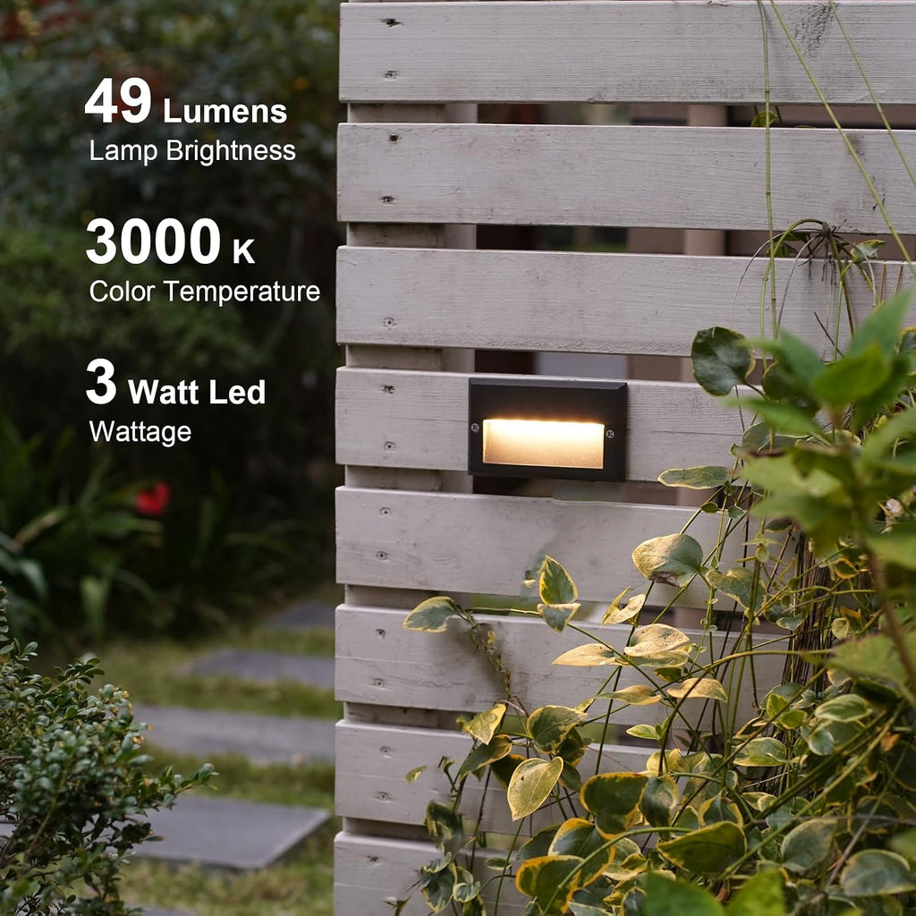 GOODSMANN Low Voltage Step Lights Kits 5.5 Inch Outdoor 12V AC Landscape Stair Lights Wired 8PK 3W LED Electric Outdoor Deck Lighting Black Metal 49 Lumens 3000K Warm White with Cable Connectors