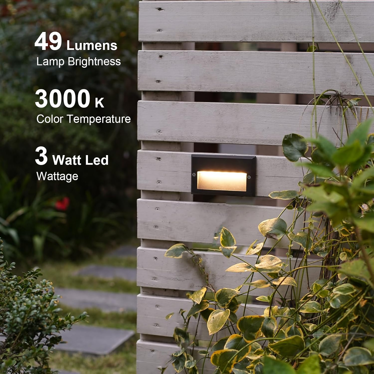 GOODSMANN Low Voltage Step Lights Kits 5.5 Inch Outdoor 12V AC Landscape Stair Lights Wired 8PK 3W LED Electric Outdoor Deck Lighting Black Metal 49 Lumens 3000K Warm White with Cable Connectors
