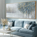 Grey Blue Tree of Life Wall Art 29x58 Inch, Large Framed Canvas Artwork with Wooden Frame, Pictures for Bedroom Wall Decor, Contemporary Forest Painting for Living Room or Hallway