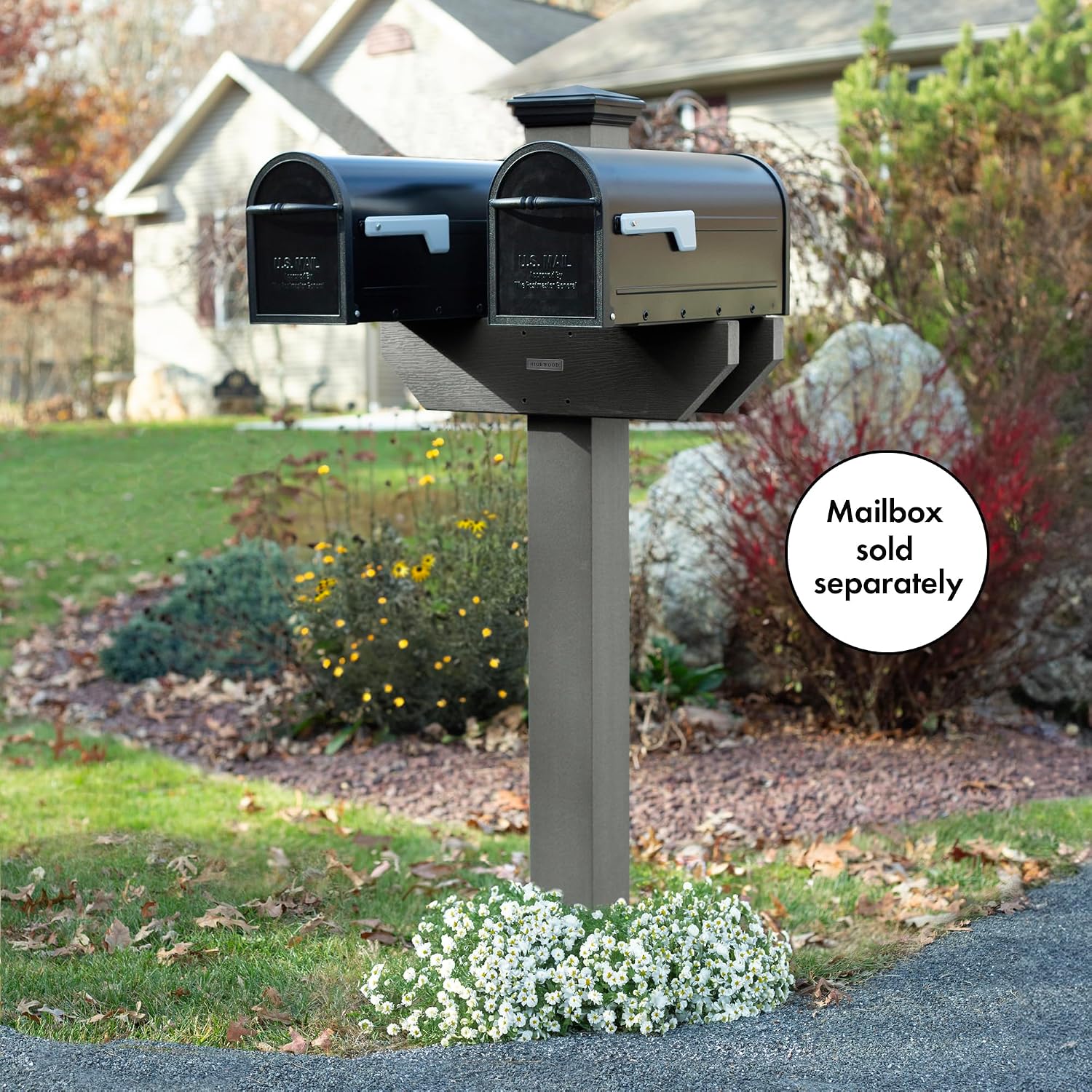 Hazelton Two-Sided Mailbox Post, Coastal Teak