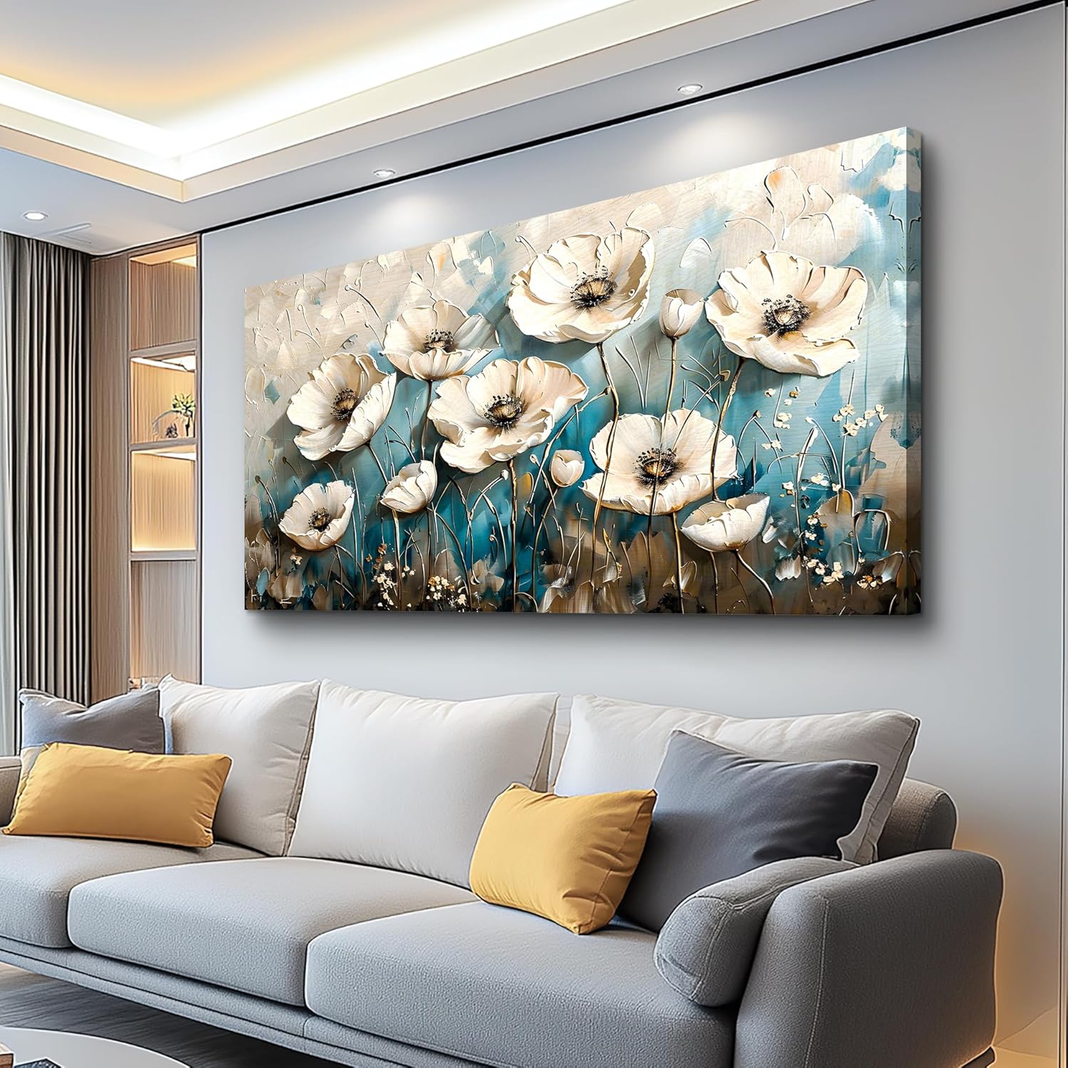 KELIYUAN Large Wall Decoration Canvas Painting Wall Art For Living Room Dining Room Mural White Flowers Picture Artwork Print For Kitchen Room Bedroom Bathroom Home Decoration Aesthetics 30x60 In