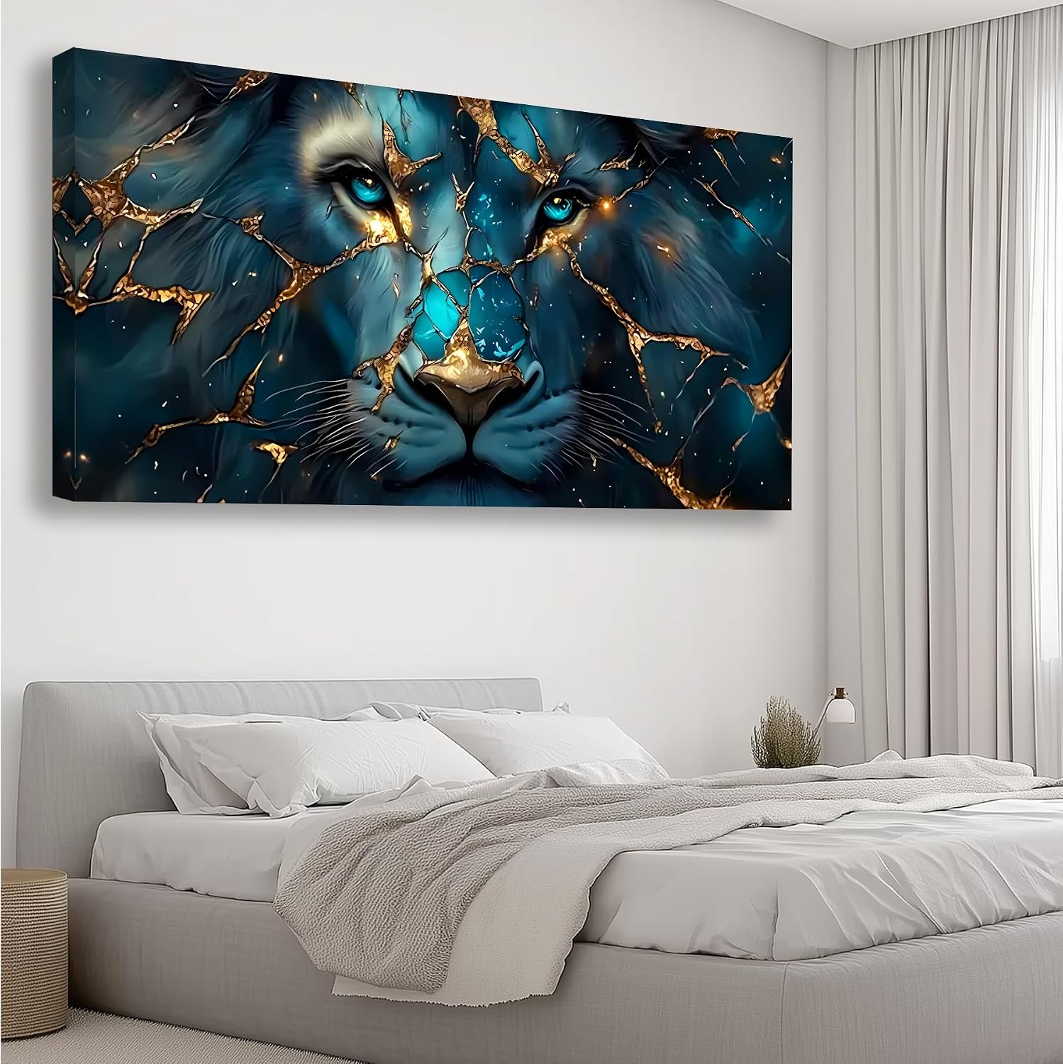 Canvas Wall Art Abstract Wall Art Painting Lion Image Printed Artwork Wooden Frame Suitable for Living Room Bedroom and Office Home Decor Artwork 28x57 inches