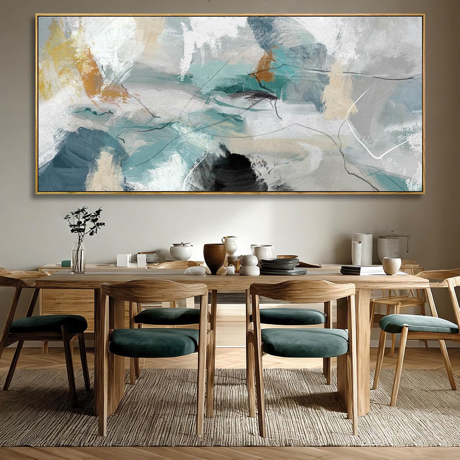 Abstract Framed Wall Art Colorful Picture Prints Line Canvas Poster 40'x86' Bedroom Artwork Home Decorations for Living Room