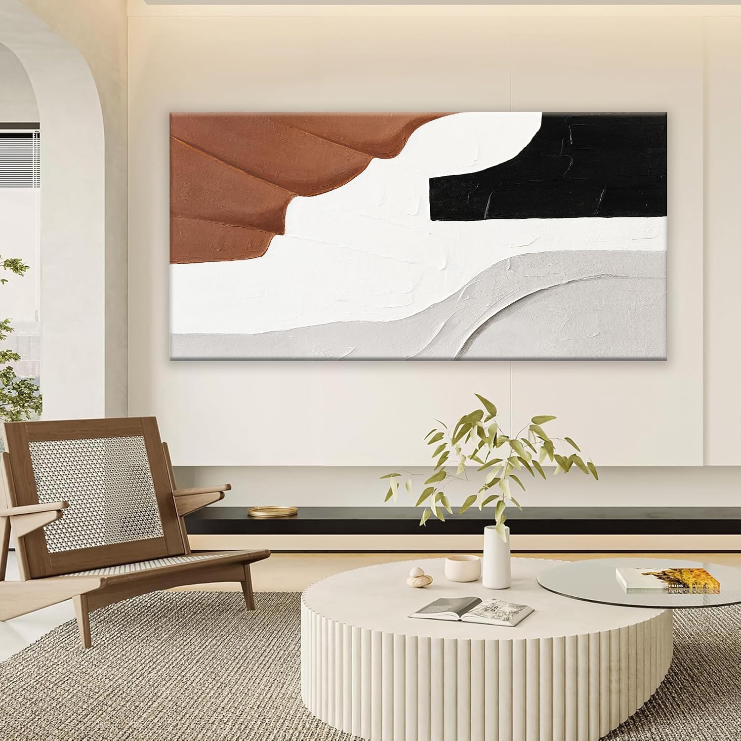 White Wall Art Large Abstract Wall Art Geometric Brown Color Block Canvas Art Wall Decor Painting Artwork Canvas Simple Picture Artwork Decorations For Living Room Bedroom Office Home Decor 29' X 58'