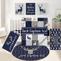 KAINSY Personalized Baby Bedding Set, 5 Pcs Custom Name Crib Bedding Set, Double Layer Blue Nursery Bedding Set for Baby Boys, Woodland Deer Baby Crib Set, Gifts for Toddlers Infants New Parents