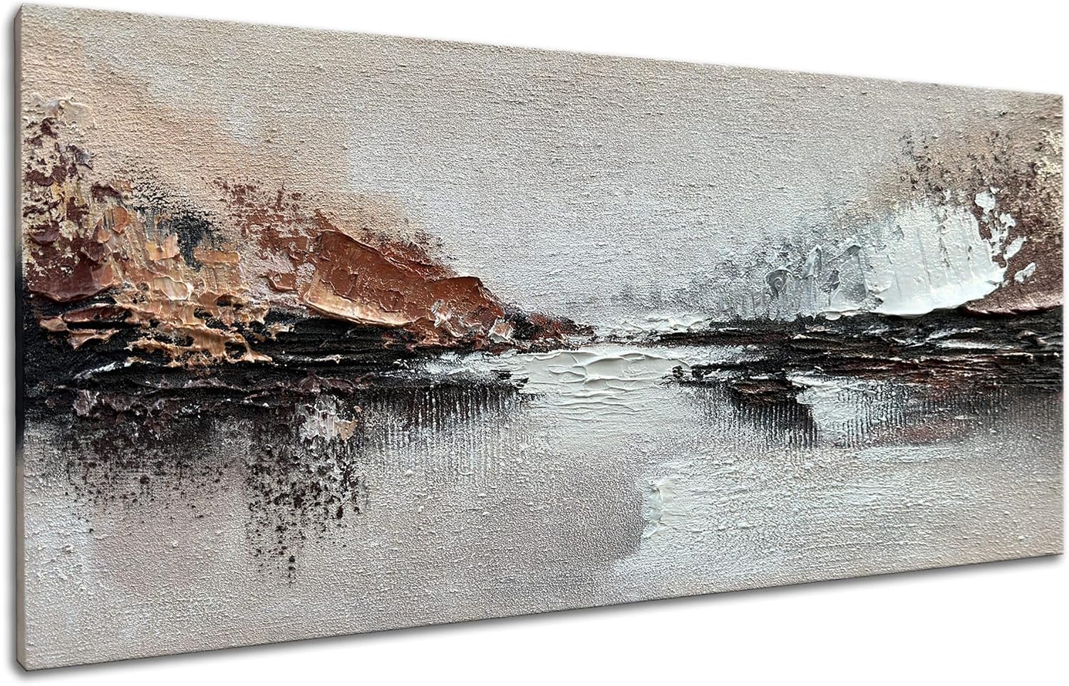 Slyart Hand Painted Abstract Landscape Texture Wall Art, 3D Modern Oil Painting on Canvas, 24'x48' Large Abstract Paintings for Living Room