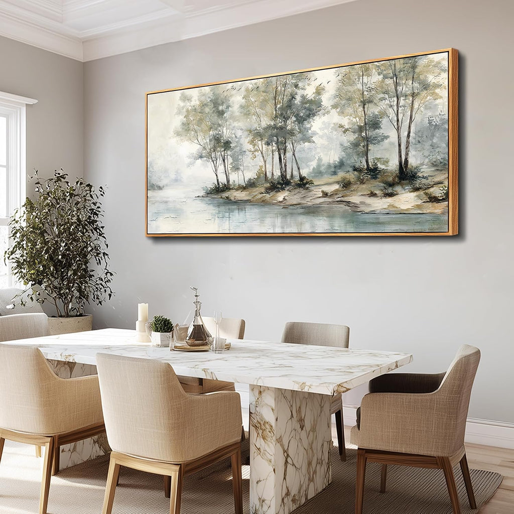 Wapluam Tree Wall Art Large Painting Modern Abstract Canvas Art Lakeside Landscape Pictures Forest Nature Artworks Decoration Framed For Living Room Bedroom Fireplace Home Office Hang Wall Decor