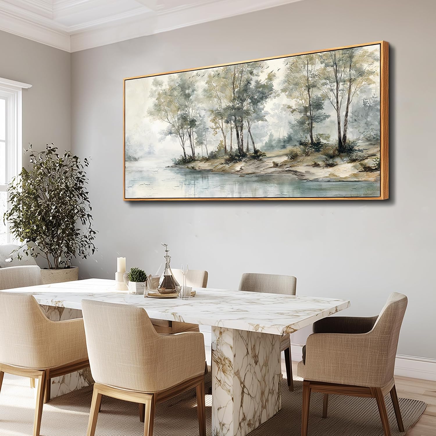 Wapluam Tree Wall Art Large Painting Modern Abstract Canvas Art Lakeside Landscape Pictures Forest Nature Artworks Decoration Framed For Living Room Bedroom Fireplace Home Office Hang Wall Decor