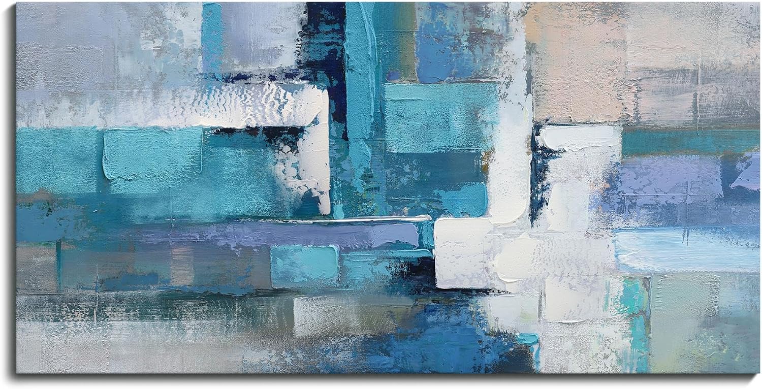 AJAZIKO Large Living Room Wall Art, Modern Wall Decor - Blue Abstract Canvas Artwork, Pictures for Office Wall Decor, Suitable for Bedroom and Living Room Decor, 29x58IN
