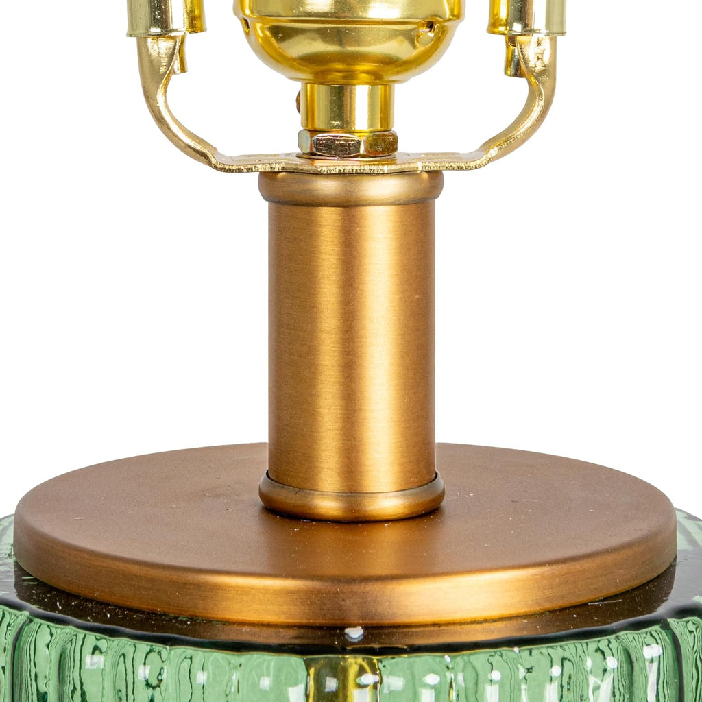 Creative Co-Op Ribbed Glass Table Lamp with Tapered Drum Shade, Green
