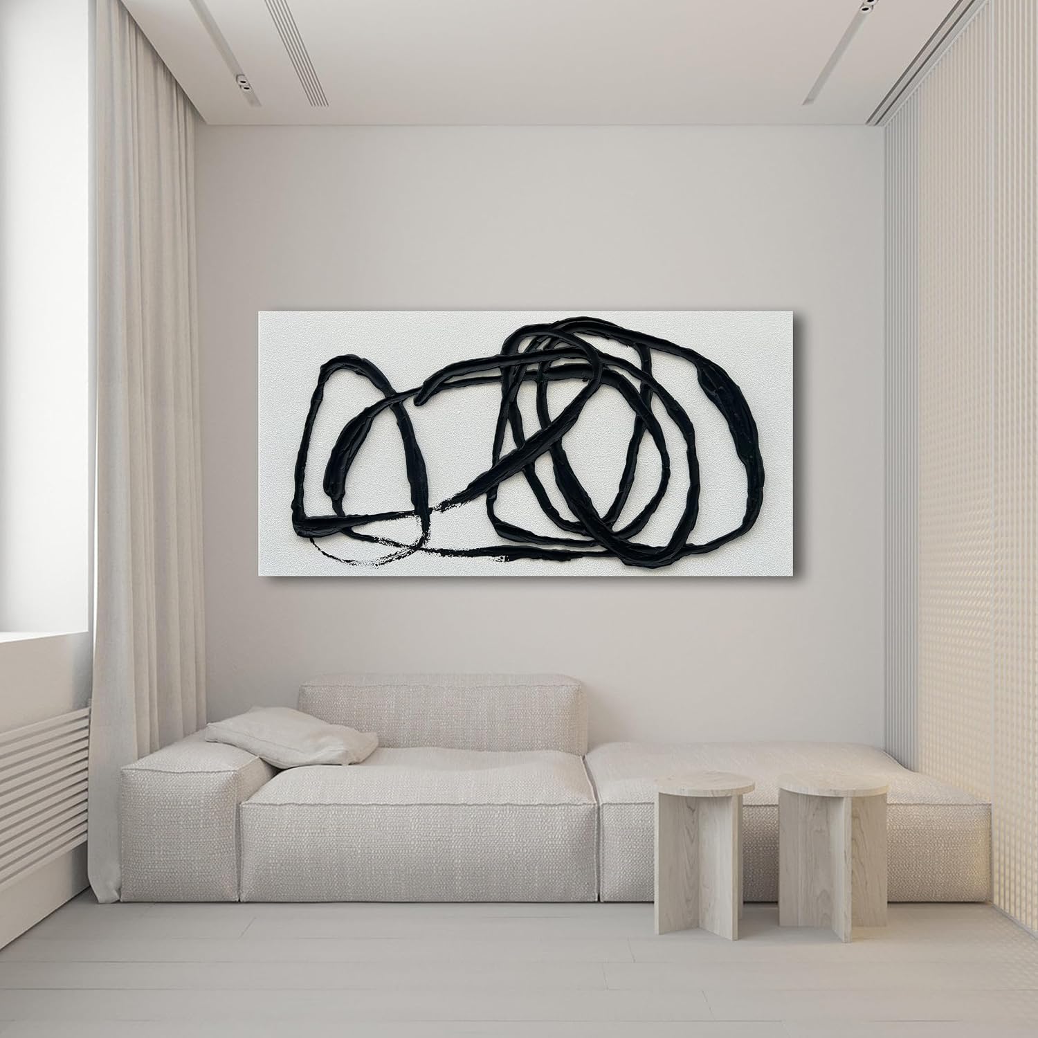 NANKAI Art Hand-Painted 30x60 inch Contemporary Minimalist Art Painting Black and White Texture Abstract Oil Painting Home Wall Decorative Art