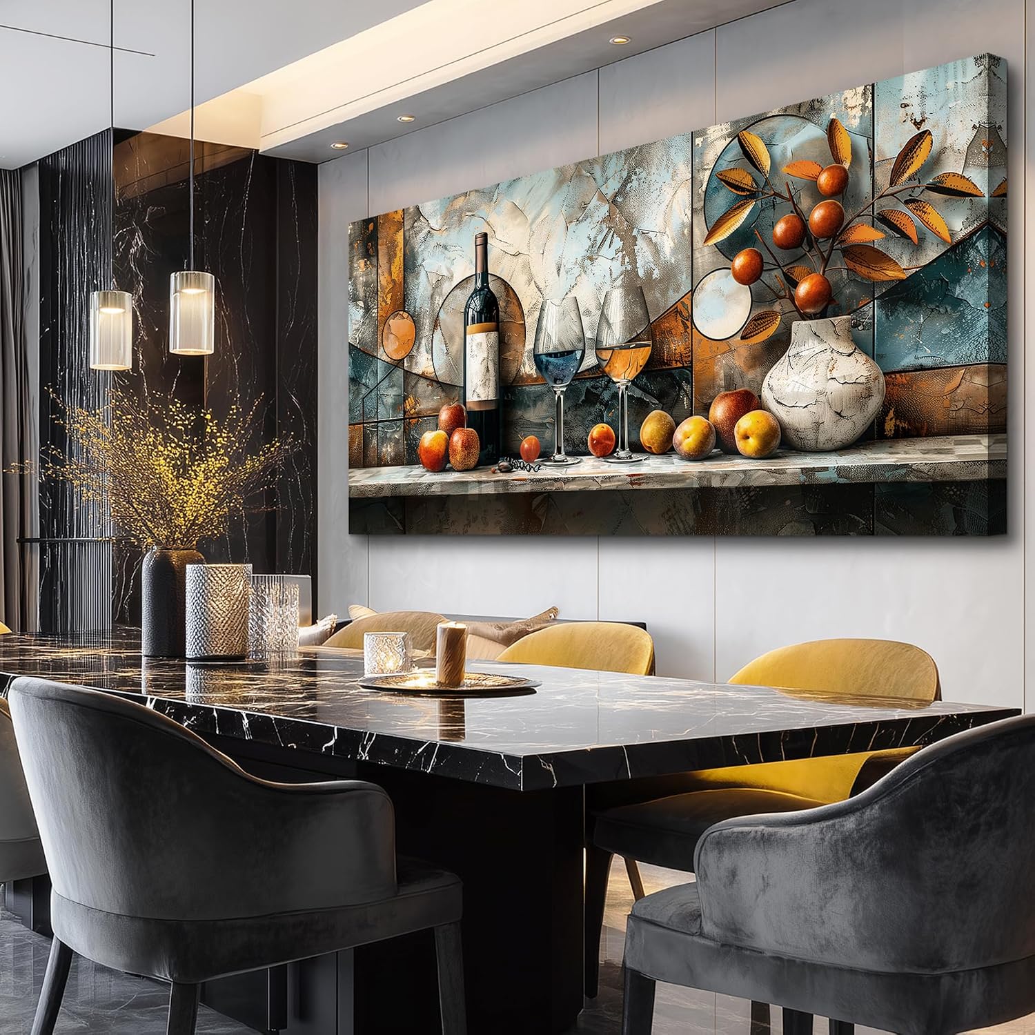 XIGUANGART Wine Bottle Still Life Wall Art, Kitchen Large Canvas Paintings,Dining Room Walls Artwork Abstract Pictures Wall Decor for Living Room Bar Art Prints Modern Home Decorations Ready To Hang