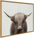 Kate and Laurel Sylvie Hey Dude Highland Cow Color Framed Linen Textured Canvas Wall Art by The Creative Bunch Studio; 31.5x41.5 Natural; Rustic Animal Wall Decor Art Piece