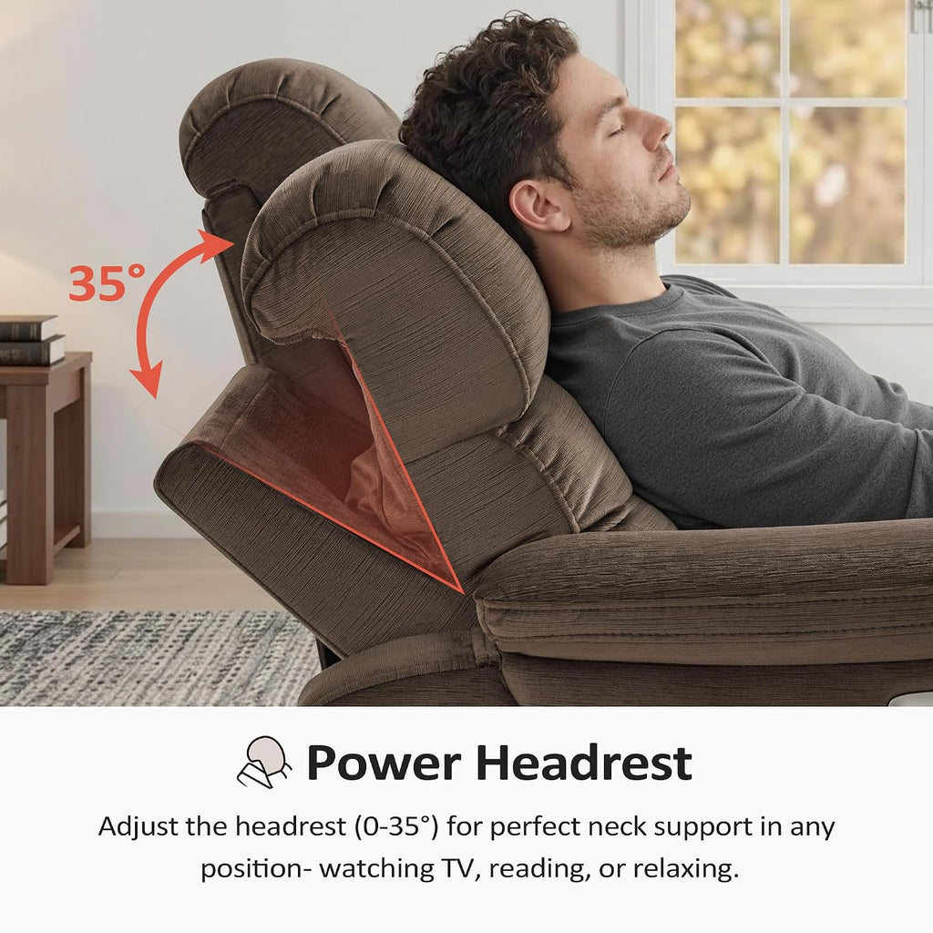 MCombo 87.2'' Wall Hugger Power Recliner Sofa with Drop Down Table, Reclining Sofa with Adjustable Headrest, USB Charge Ports, Reading Lamp, for Living Room, RVs, Fabric, ST258M3 (3-Seater, Coffee)