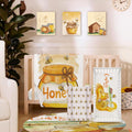 Personalized Crib Bedding Set for Baby Boys Girls, Honeypot Pattern Custom Name Baby Crib Sets 5-Pcs, Double Layer Baby Blanket Fitted Sheet Changing Pad Cover Rug Wall Art Set