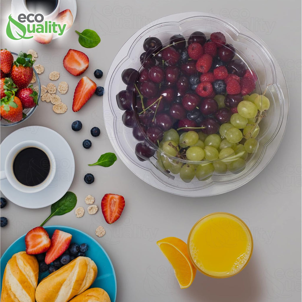 64oz Salad Bowls To-Go with Lids - Crystal Clear Plastic Disposable Wide Salad Containers | Airtight, Lunch, Salads, Parfait, Fruits, Leak Proof, Airtight, Fresh, Meal Prep | Rose Bowl Container (200)