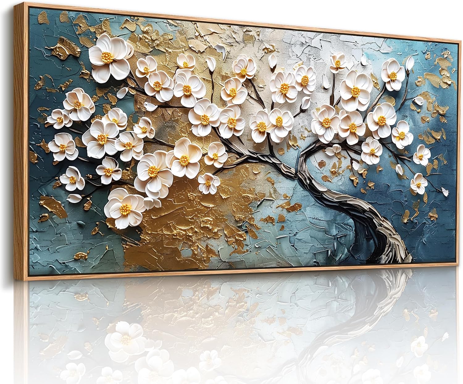 imjiayu Large Framed Wall Art, Tree of Life Wall Art, Modern Art Wall Decor, Japanese White Floral Tree Prints, Nature Canvas Paintings Wall Decor for Living Room Bedroom Office Hallway 24'x48'