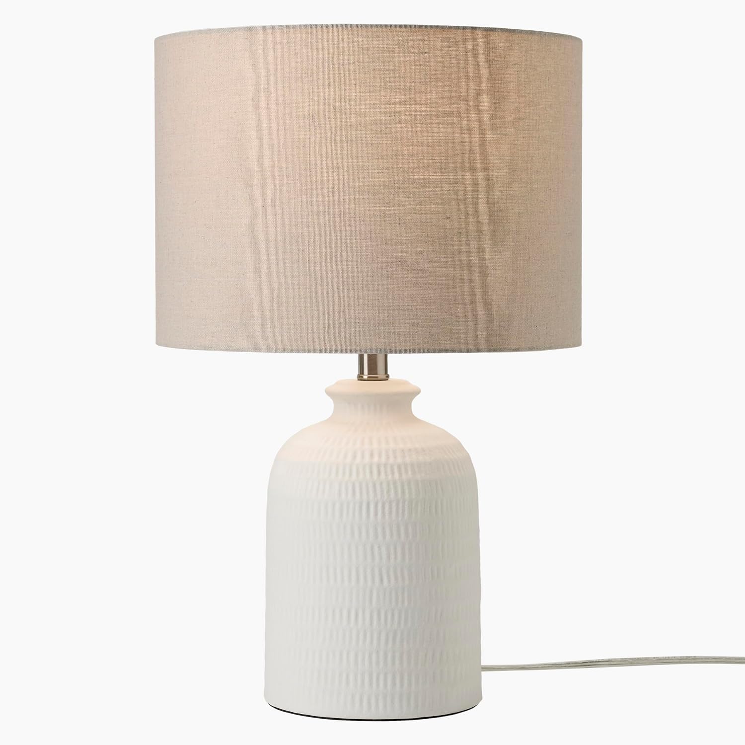 Nourison Home 24' White Farmhouse Textured Ceramic Table Lamp with Beige Linen Shade for Bedroom, Living Room,Entryway