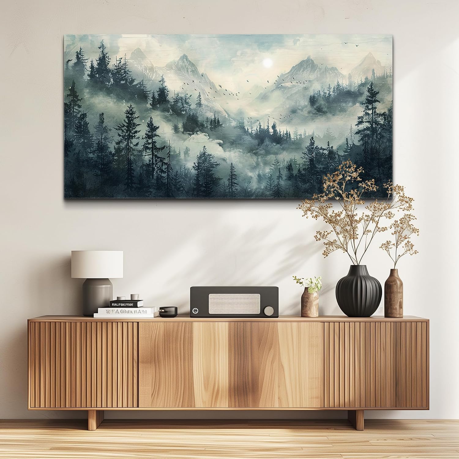 KELIYUAN Large Natural Landscape Wall Art For Dining Room Apartment Misty Forest Landscape Painting Wall Decoration Living Room Bedroom Office Artwork Pictures Home Decoration Aesthetics 30x60 In