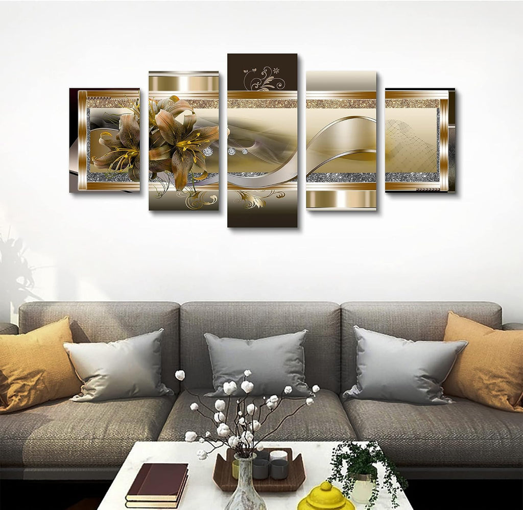 LUDUHU Orchid Flowers Canvas Print - Abstract Floral Wall Art - Yellow Poster for Bedroom (80x40inch Oversize)
