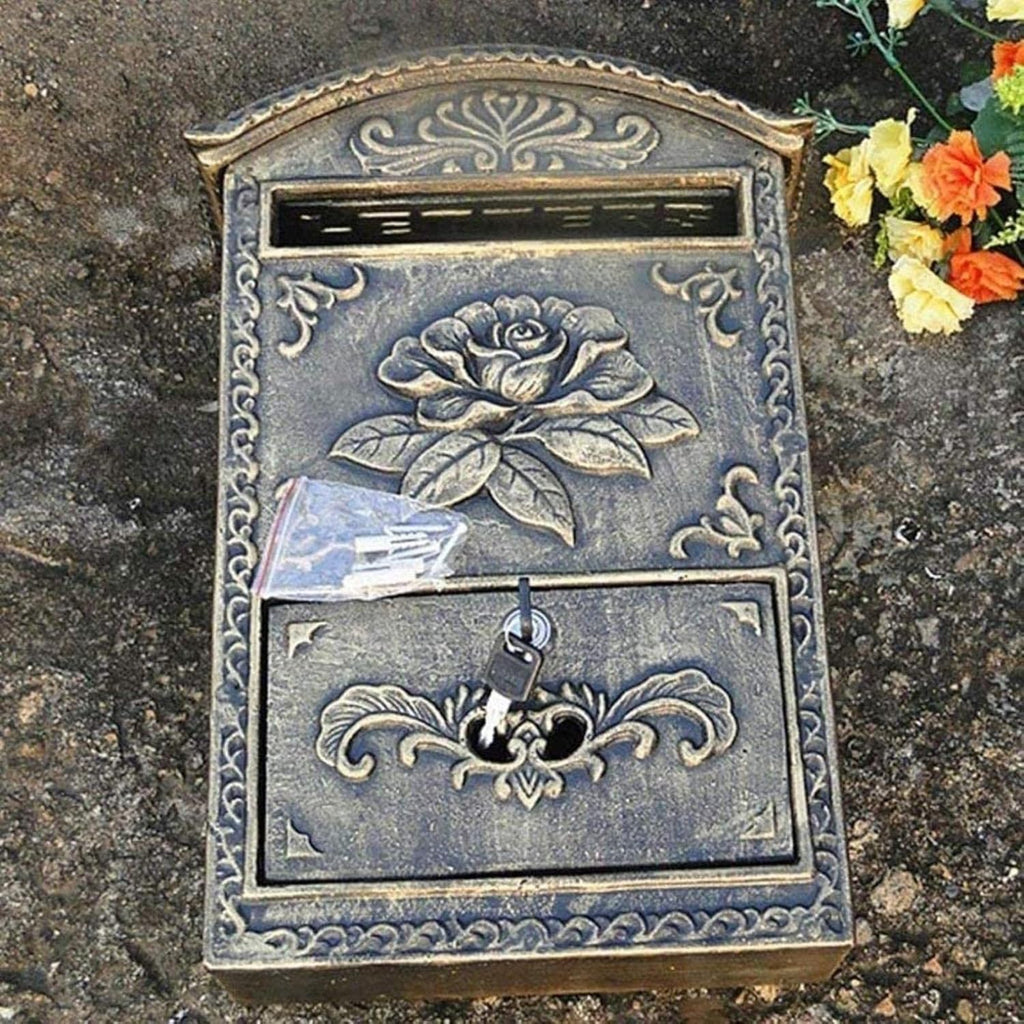 Outdoor Mailbox, Creative Wall-Mounted Creative Newspaper Box with Lock, Retro Mailbox, Rainproof Postbox