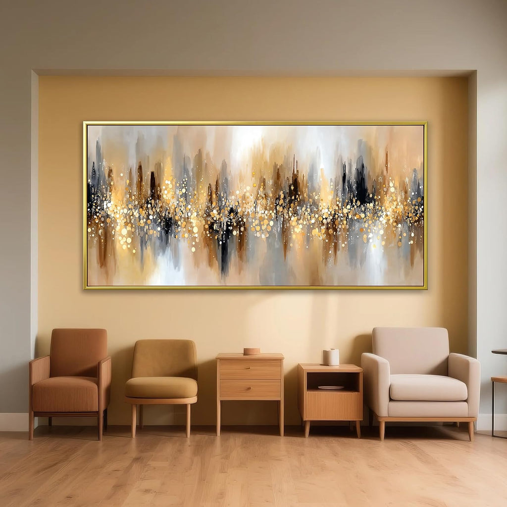 Tsomzxng Large Gold Framed Wall Art For Living Room Abstract Wall Decor Modern Canvas Art Wall Decor 29' X 58' Painting Gold Wall Art For Bedroom Apartment Office Dining Room Home Decoration