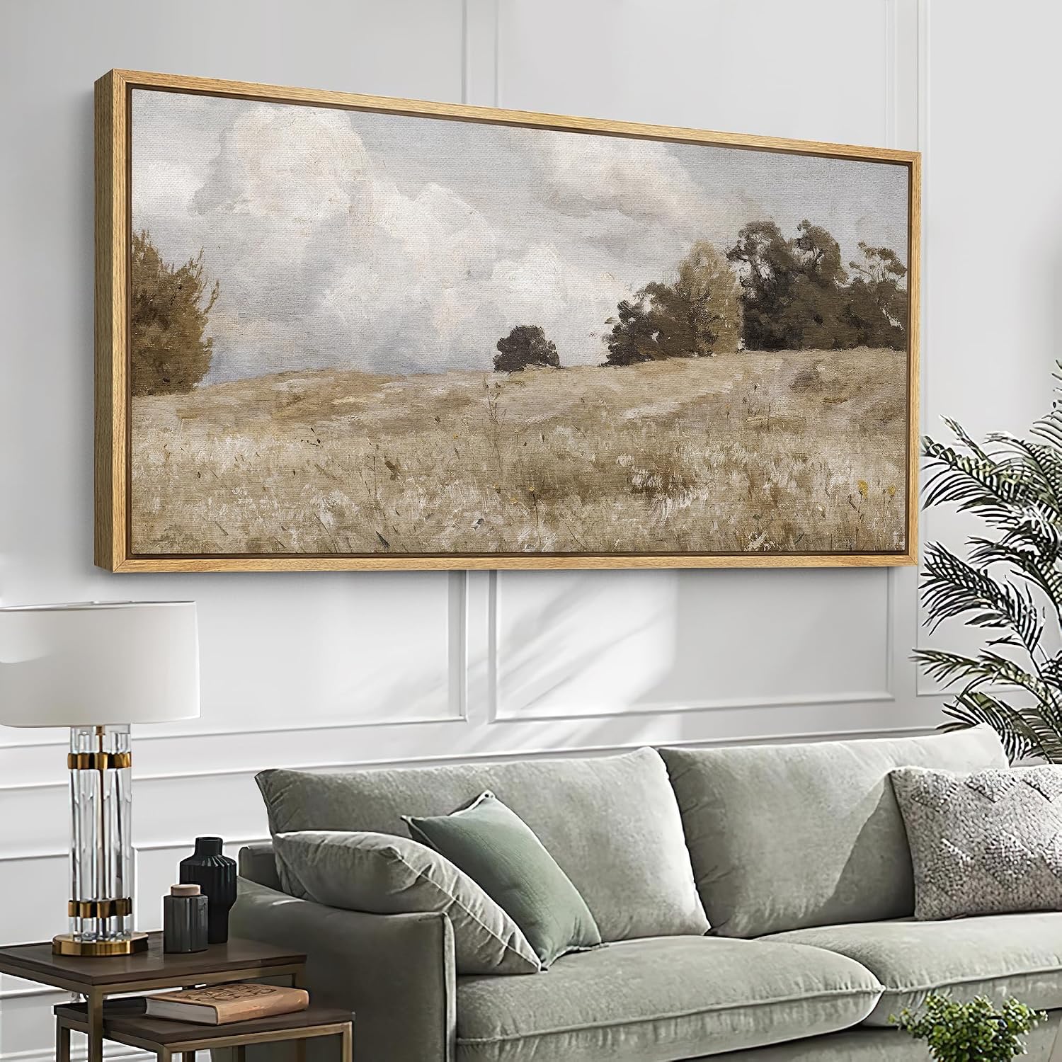 SIGNFORD Extra Large Framed Canvas Print Wall Art Rustic Countryside Landscape Illustrations Modern Art Relax/Calm Warm for Living Room, Bedroom, Office - 60'x30'
