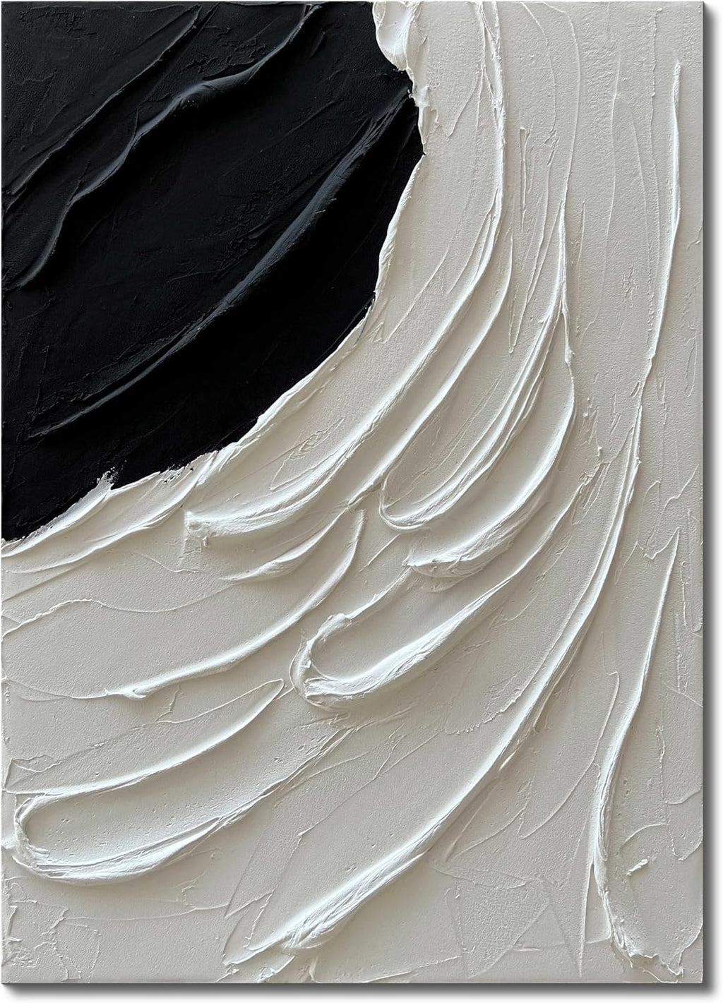 Creespi Hand Painted Thick Textured Black and White Wall Art 28x40 inch,Modern Minimalist Abstract Oil Painting On Canvas for Wall Decor
