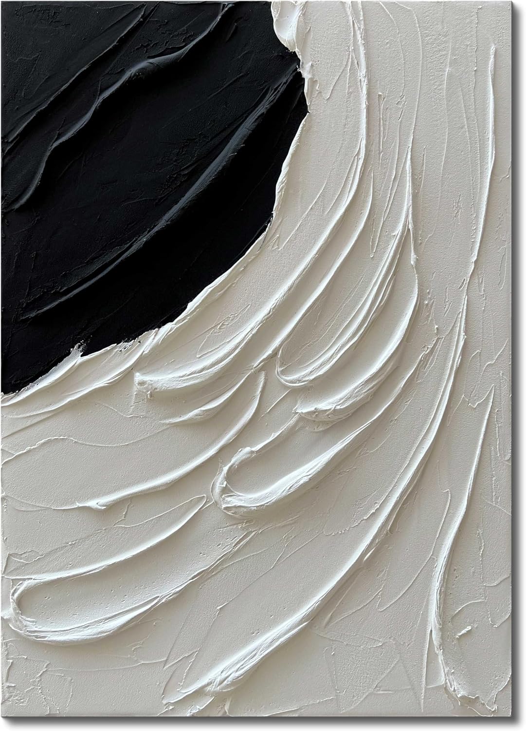 Creespi Hand Painted Thick Textured Black and White Wall Art 28x40 inch,Modern Minimalist Abstract Oil Painting On Canvas for Wall Decor